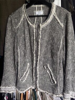 Women’s Tweed Fringe Jacket in Black & White